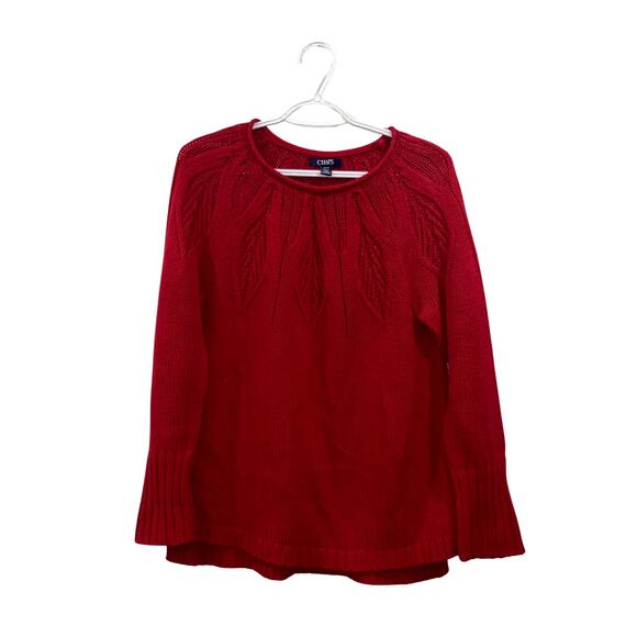 Chaps Red Cable Knit Sweater Long Sleeve Pullover Size S/P - Picture 1 of 9